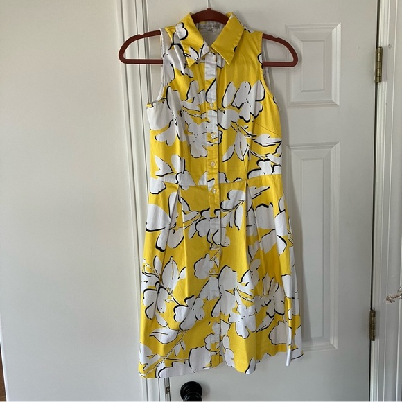 Sandra Darren Women Sleeveless Cotton Sateen Button-down Shirt Floral Dress (8) - Picture 4 of 9